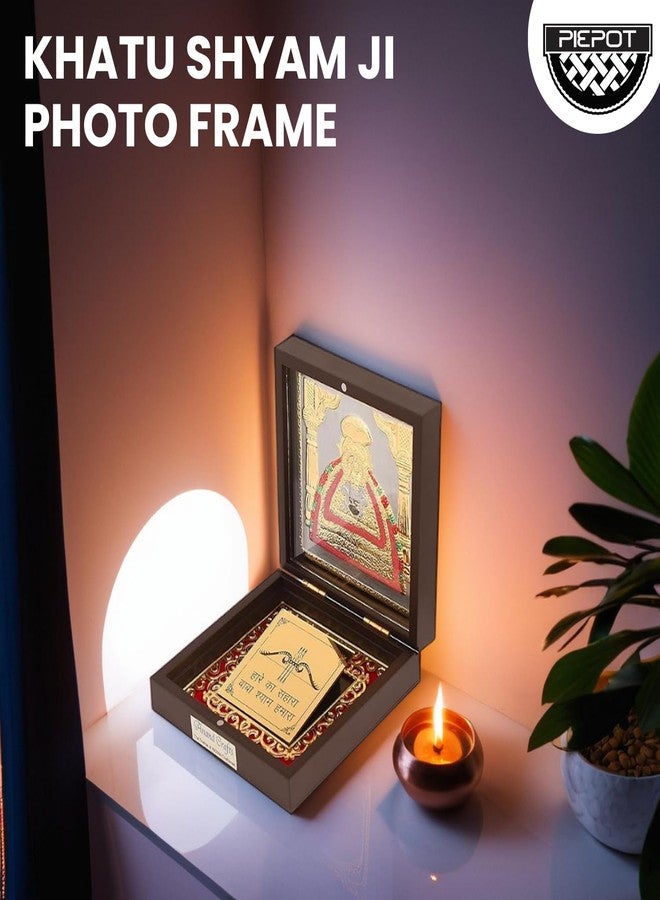 Piepot Khatu Shyam Murti | Khatu Shyam ji Photo Frame | Decorative Showpiece | Home Decor | Charan Paduka | 24 K Gold Coated | Weeding Gifts & House Warming - Image 5